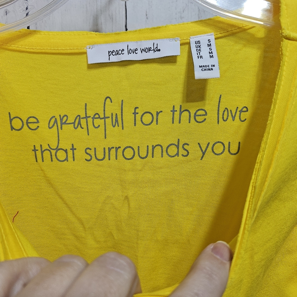 NWOT Peace Love World Women's Yellow Ruffle Sleeve Pima Cotton Knit Shirt Small. - Picture 6 of 10